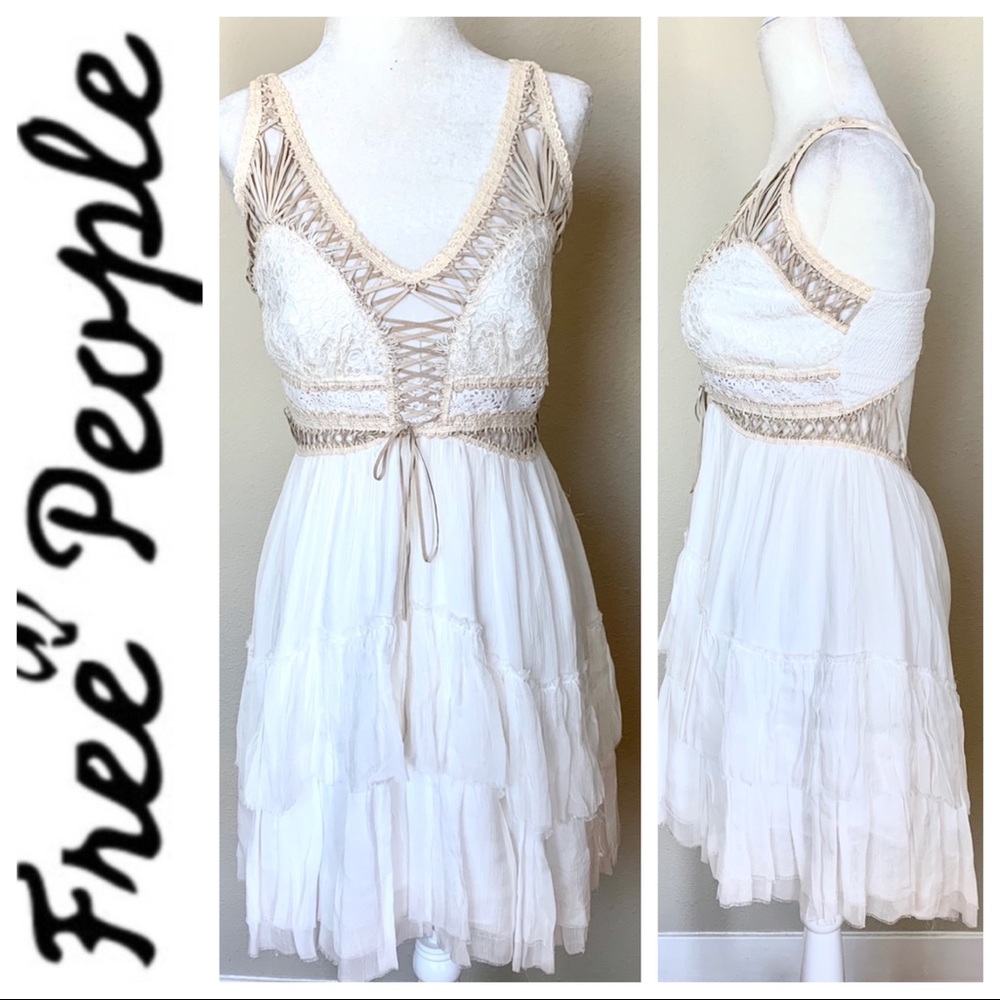 NEW FREE PEOPLE Tiered High Low Suede detail DRESS